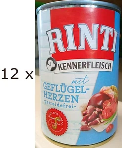12 x 400 g Rinti Kennerfleisch mit Geflügelherzen (€ 6,04/kg) Nassfutter Hunde - Bild 1 von 4
