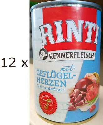 12 x 400 g Rinti Kennerfleisch mit Geflügelherzen (€ 6,04/kg) Nassfutter Hunde - Bild 1 von 4