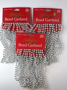Christmas 3 Round Bead Garlands Silver NOS 18 Feet Each Holiday Time Wal-Mart - Picture 1 of 4