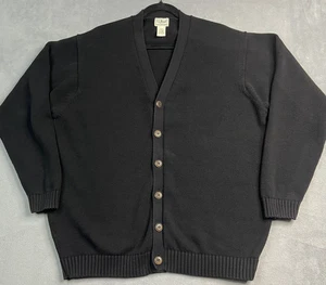 Vintage LL Bean Sweater Mens XL Tall Black Cardigan Button Cotton Casual Ribbed - Picture 1 of 7