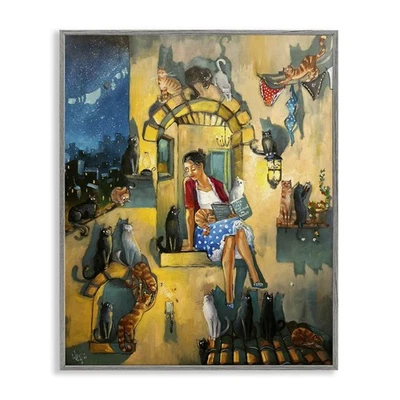 Escena de ventana de Stupell Industries con gatos enmarcado diseño artístico por Ronald West Foto 1 de 4