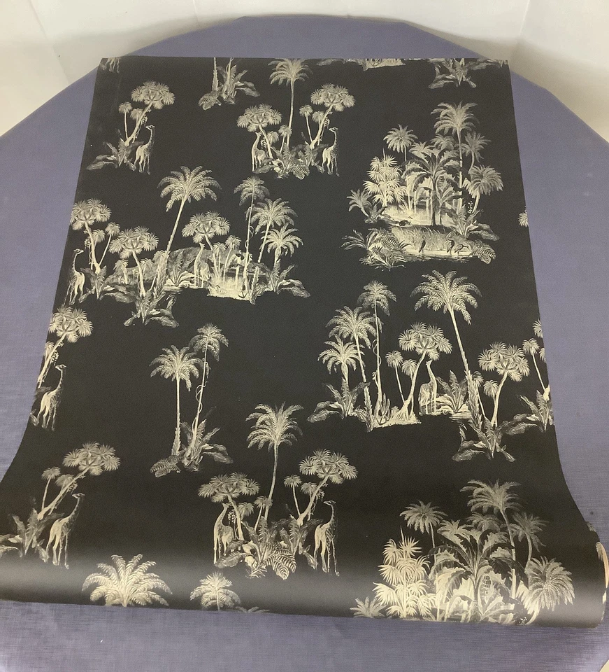 Papel de parede Ted Baker Fantasia louro ouro preto palma selva girafa design garça - Imagem 1 de 4