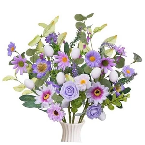 6pcs Artificial Easter Egg Floral Picks: Faux Silk Flowers Sprays Purple Daisy - Picture 1 of 8