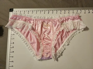 Glossy Pink Satin Panty Sissy Bikini Nylon Lace Brief Sz. 9 XXL - Picture 1 of 3
