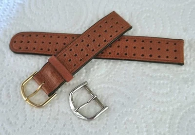 Bracelet de montre  VINTAGE en cuir Véritable "Rallye Racing" 17 mm - Photo 1/3