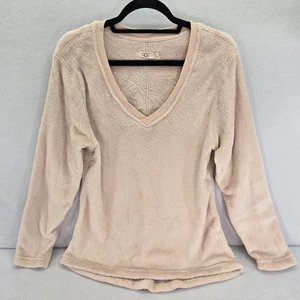 UGG Daisy Daisey Wms L Fleece Pullover Lounge Sleep Top Long Sleeve Beige - Picture 1 of 13
