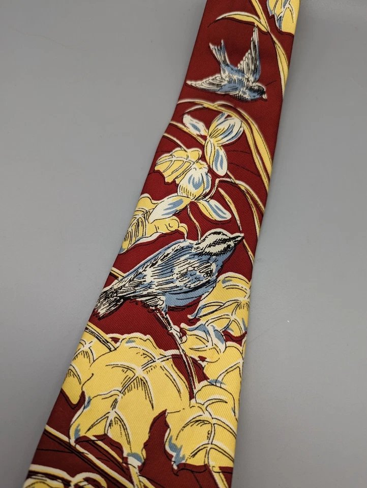 Corbata de 3" vintage de los años 40 estampados de plumaje pechos pico de hierba pájaro estampado de novedad para hombre Foto 1 de 4