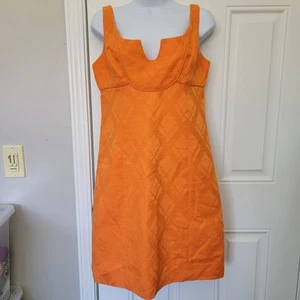 Original Milly Of New York Orange Sleeveless Mini Dress Diamond Pattern Size 6 - Picture 1 of 13