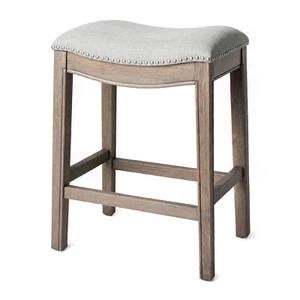 Maven Lane Adrien Backless Saddle Kitchen Counter Stool, Reclaimed Oak - Picture 1 of 6
