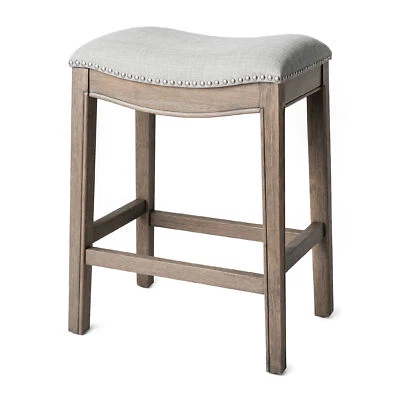 Maven Lane Adrien Backless Saddle Kitchen Counter Stool, Reclaimed Oak - Image 1 of 4