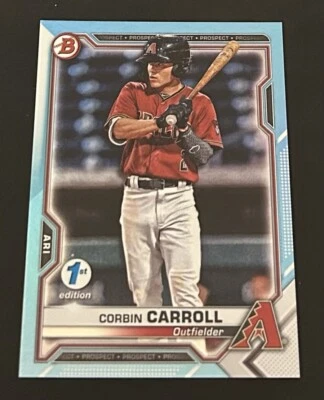 2021 Bowman 1st Edition Sky Blue Foil BFE-142 Corbin Carroll Diamondbacks SP - Image 1 of 2