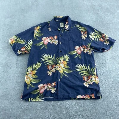 Camisa Jamaica Jaxx Para Hombres Grande Azul Hawaiana Floral Manga Corta Abotonada Seda 2 Foto 1 de 4