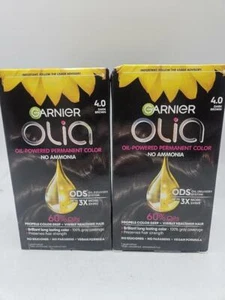 Garnier Olia Oil Powered Permanent Hair Color 4.0 Dark Brown 1.0 ct - Pack of 2 - Picture 1 of 5
