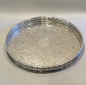 Vintage Round Hestler & Restall Silver Plate Drinks Tray with Gallery Edge - Picture 1 of 8