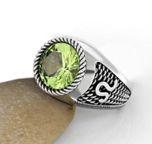 Anillo de peridoto para hombre zodiaco Leo anillo de plata esterlina anillo de piedra de nacimiento vintage - Imagen 1 de 5