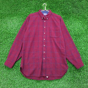 Vintage Pendleton Virgin Wool Flannel Shirt XLT Red Blue Checkered USA Made 80s