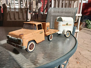 Vintage Tonka Farms Flatbed Stake Truck and a 2 HorseTrailer For Restore or save