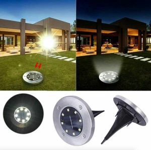 Solar Power 8-LED Terrassenleuchten Erdgeschoss Außen Garten Rasen Weg Lampe UK - Bild 1 von 8