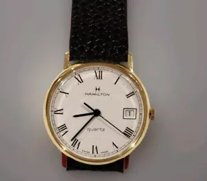 Orologio H Hamilton Lunetta Quarzo Svizzero Oro Placcato 715001-1 Funzionante Uomo - Foto 1 di 10