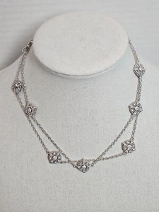 JUDITH RIPKA Sterling Silver Diamonique Station Necklace 36" - Picture 1 of 10