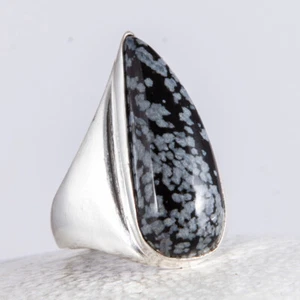 Silber Ring, Siegel, Silberring, Schneeflocken Jaspis, Tropfenform, Größe: 59 - Bild 1 von 4