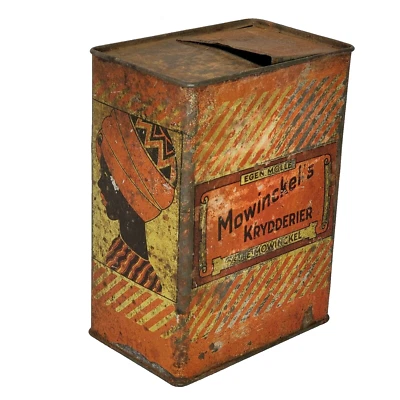 Vintage Norwegian Spice Tin Can Jar J.E. Mowinckels Krydderier African Woman Art - Image 1 of 4