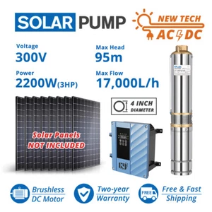 4" AC/DC Solar Powered Bore Well Water Pump 3HP Submersible Hybrid Deep 110/220V - Picture 1 of 9