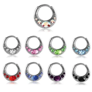 Steel Septum Clicker Nose Ring Hoop Ear Cartilage Helix CZ 8mm 14 Gauge 14G - Picture 1 of 7