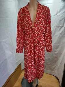 FINERY Vestido Rojo Margarita V Cuello Redondo Manga Larga Midi Cinturón Talla 24 NUEVO - Imagen 1 de 4