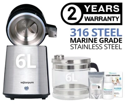 6L Water Distiller, 316 Marine Grade Stainless Steel, Glass Jug - Water Pure - Image 1 of 4