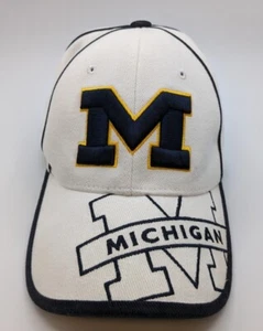 Michigan Wolverines Hat Cap Strap Back White Blue Football Striped Sports Mens - Picture 1 of 10