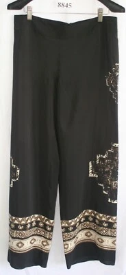 PANTALÓN NEGRO WORTH NEW YORK TALLA 4 CON DISEÑO EN LA PARTE INFERIOR 100% SEDA #8845 Foto 1 de 4