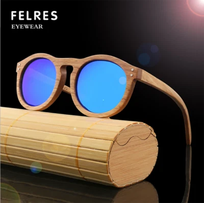 Gafas de sol polarizadas de madera unisex hechas a mano con marco de madera gafas retro redondas  Foto 1 de 4