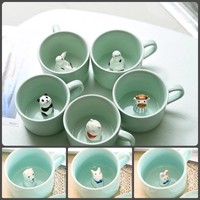 Ceramic Cup Cute Animal Inside Mug Coffee Tea Milk Gift Funny Cat 3D Heat Small