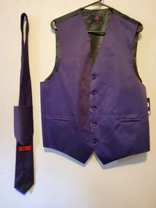 NWT! 2PC Set Brand Q Satin Suit Vest & Tie Prom Wedding Party Made in Italy sz L - Picture 1 of 10
