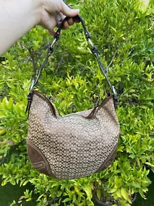 Borsa a tracolla Coach 2158 marrone firma logo pelle scamosciata argento hobo - Foto 1 di 12