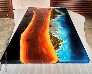 Ocean Epoxy Resin with Live Edge Wood for Center, Side/ End Coffee Table - Picture 1 of 6