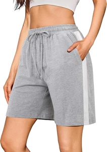 Pantaloncini Donna Estivi 100% Cotone Shorts Sportivi Larghi Con Tasche Vita Alt - Foto 1 di 12