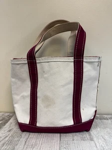 Vintage LL Bean Zip Boat and Tote Canvas Bag Small Zipper Top Maroon Freeport ME - Picture 1 of 8