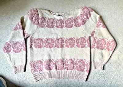 NUEVO SIN ETIQUETAS Femenino Seda y Angora Pelo de Conejo Jersey Suéter con Rosas Talla Mediana Foto 1 de 4