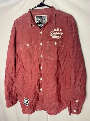 Camisa Walt Disney World Para Hombre Western Abotonada Roja Naranja Talla Mediana Foto 1 de 4