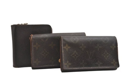 Authentic Louis Vuitton Monogram Bifold Wallet 3Set Brown LV Junk 4077N - Image 1 of 4