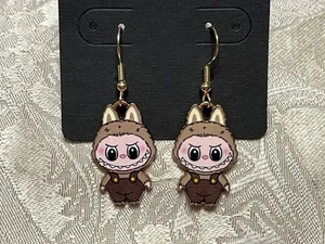 Brown Big Mouth Monster Elf Enamel Gold Dangle Fashion Bohemian Casual Earring - Picture 1 of 2