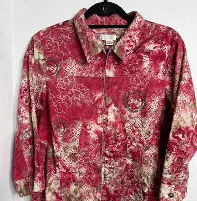 Christopher Banks Jacket Women's Large Floral Embroidered Zipped Red & Gold - Image 1 of 4