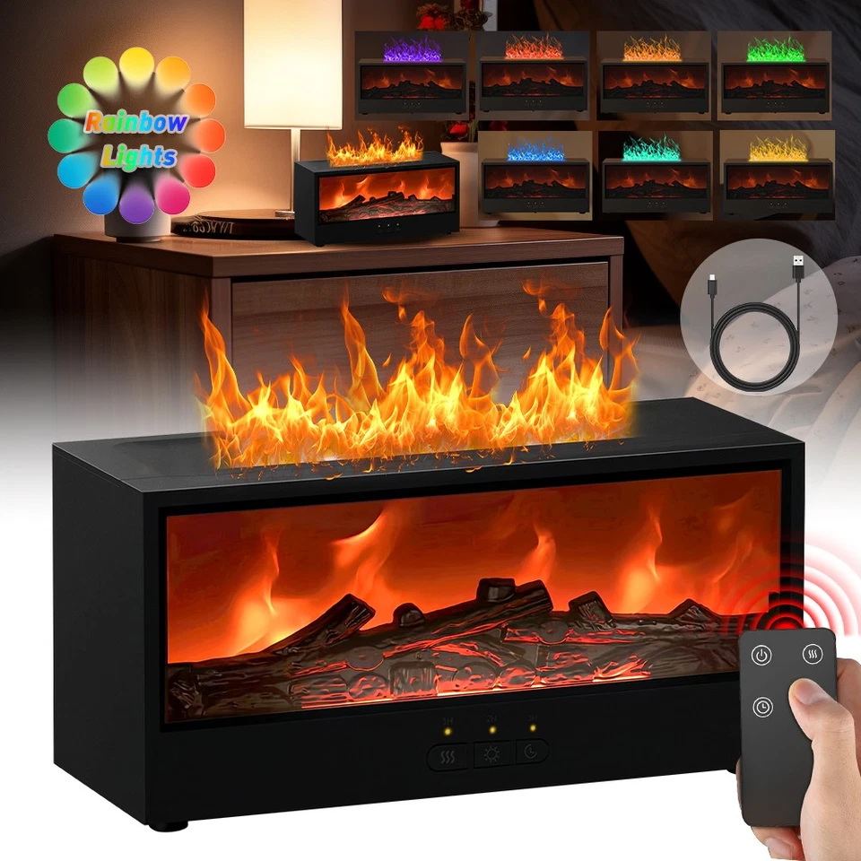 Flame Fireplace Humidifier, 7 Colors Light Aromatherapy Essential Oil Diffuser - Image 1 of 4