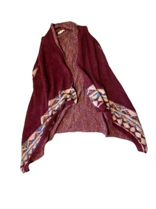 GOOD Womens Small Entro Sleeveless Boho Open Front Poncho Cardigan Maroon - Picture 1 of 5