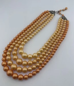 Collar vintage ST naranja 4 hilos de plástico con cuentas 18”, T23 - Imagen 1 de 5