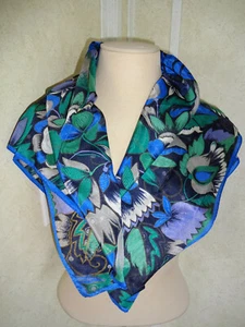 Womens Oscar de la Renta Scarf 34" Square Flowers Floral Black Blue Green Gold - Picture 1 of 5