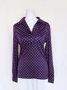 Andrew St. John V Neck Blue Red Polka Dot Top Blouse Size Medium Vintage - Picture 1 of 7