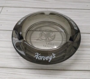 Vtg Harvey’s Ashtray Round Glass Lake Tahoe Nevada Resort Casino Hotel Inn MCM - Picture 1 of 5